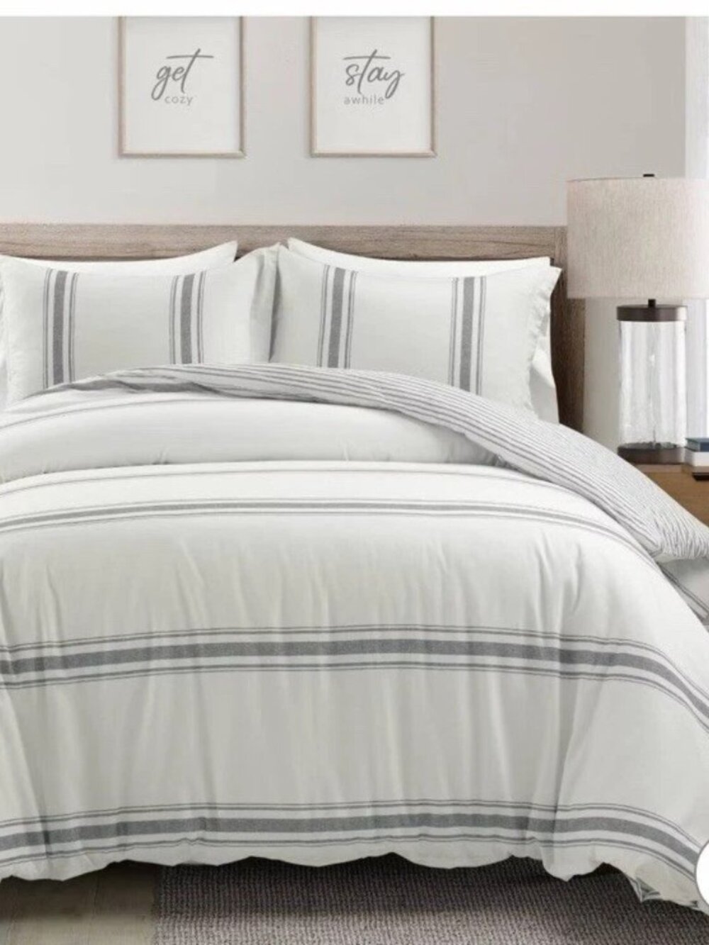 Threshold Navy/ White Striped King Duvet Cover Set with shams 3Pc